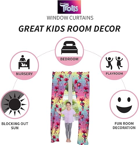 Miniatura 3 de Franco - Juego de cortinas para la habitación de los niños, 82 x 84 pulgadas, Trolls 2 World Tour