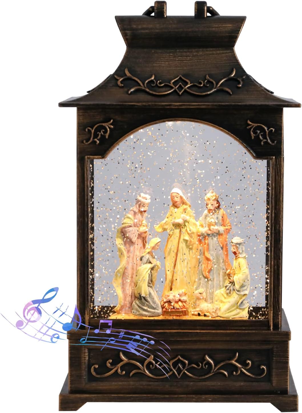 VCUTEKA Christmas Snow Globe Lantern, Jesus in Musical Lantern with USB or Battery Operated Lighted LED Water Glittering Music Playing for Christmas Home Decor Xmas Gift