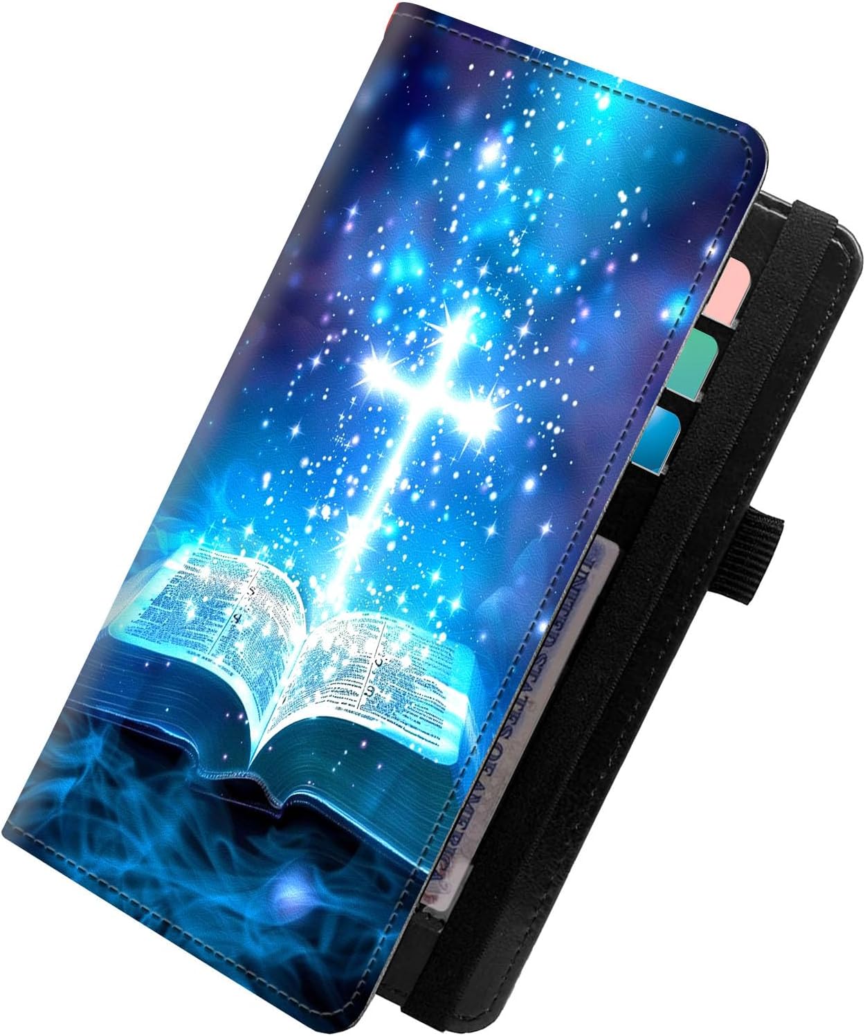 Blue Starry Book Cross Aesthetic Vegan Leather Checkbook Cover - Slim RFID Blocking Wallet for Side-Tear or Duplicate Checks, Personal Finance Organizer, Elegant Gift Idea