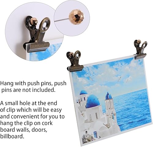 Miniatura 3 de Boao 100 clips de metal de bronce cian, pequeños clips de metal de bronce cian a granel para fotos, mapas, dibujos, obras de arte, papeles, etiqueta