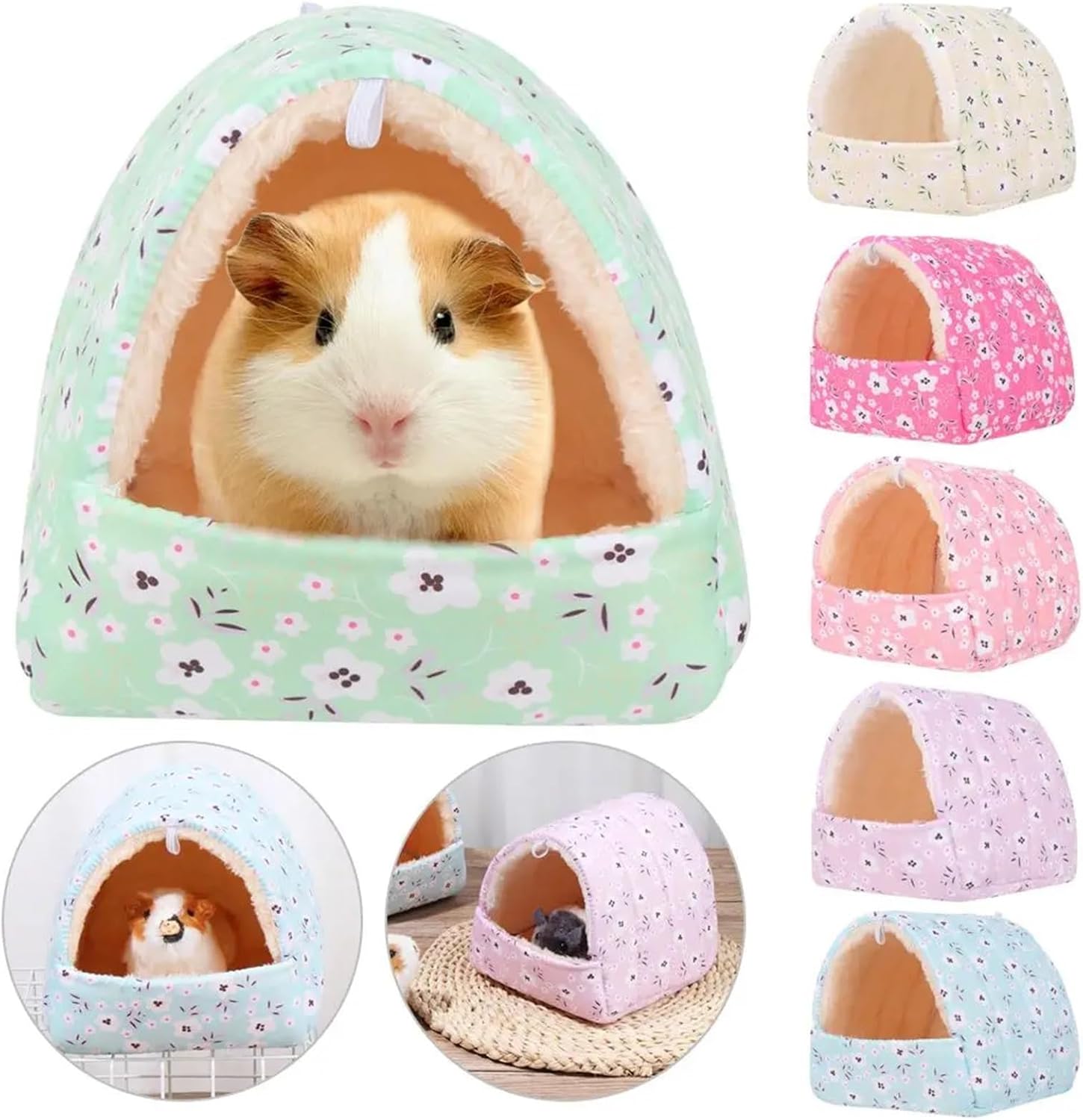 Guinea Pig Bed Winter Soft Hamster House Mini Animal Rabbit Squirrel Hammock Nest Guinea Pig Rat Mice Warm Sleeping Bed Pets Supplies(Blue Flower,Small)
