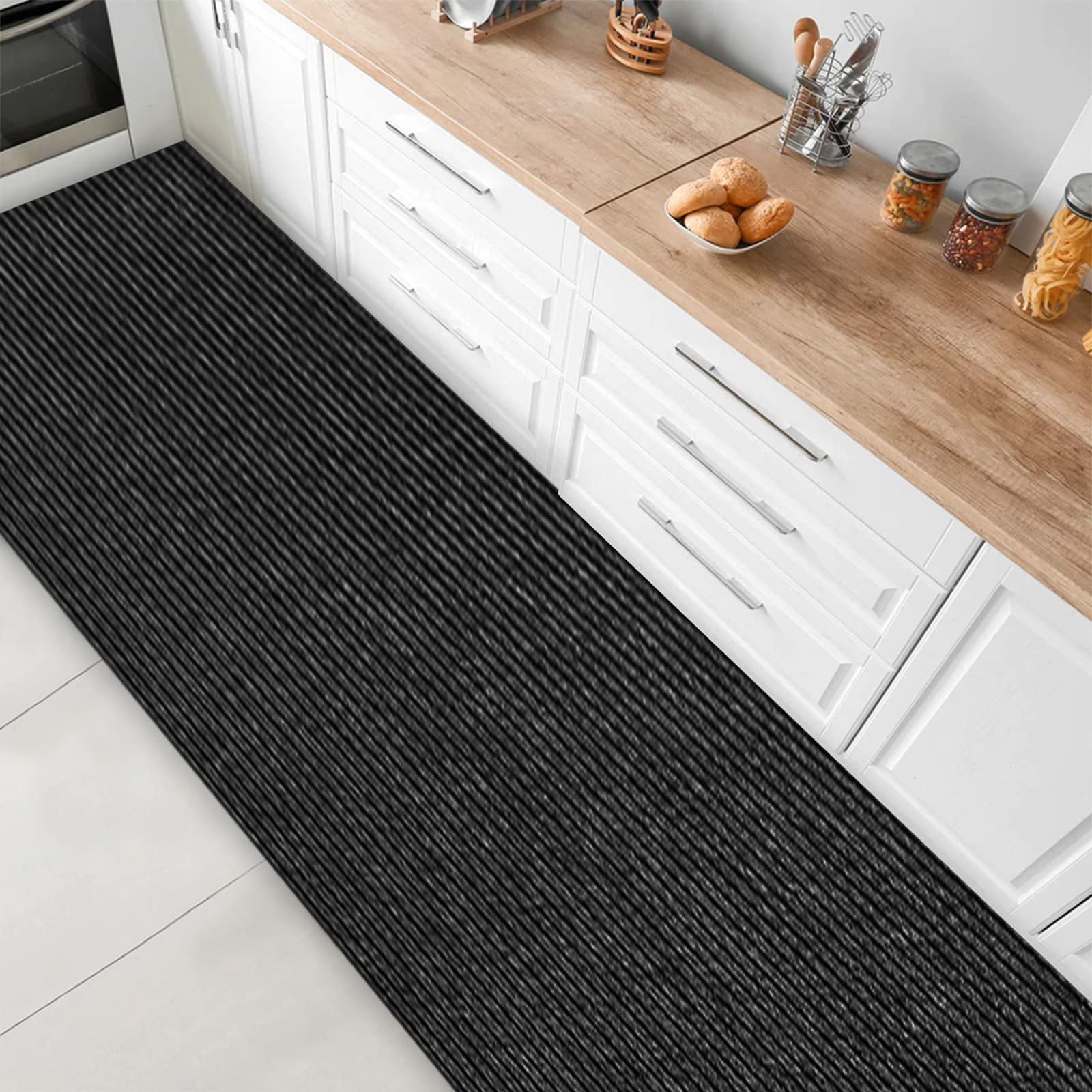 casa pura Tappeto da Cucina Granada, Resistente, per Cucina e corridoio, UVM, Tappeto Antiscivolo, per Tutti i Pavimenti, Polipropilene, Decorazione da Cucina, Anthrazit, 80 x 250 cm