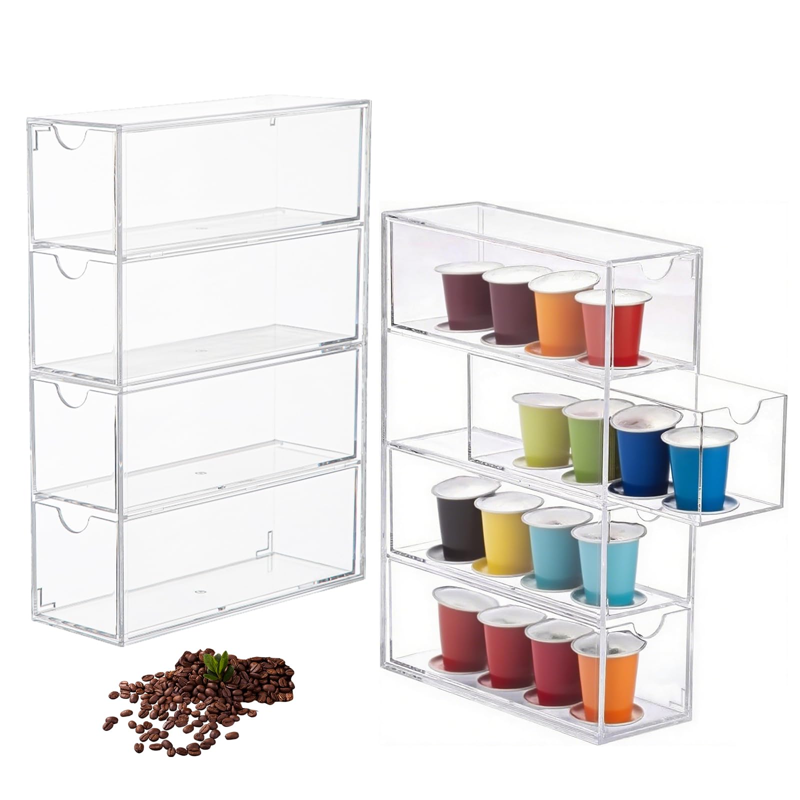 Tiroirs en acrylique transparent avec 4 tiroirs de rangement pour capsules de café et sucre