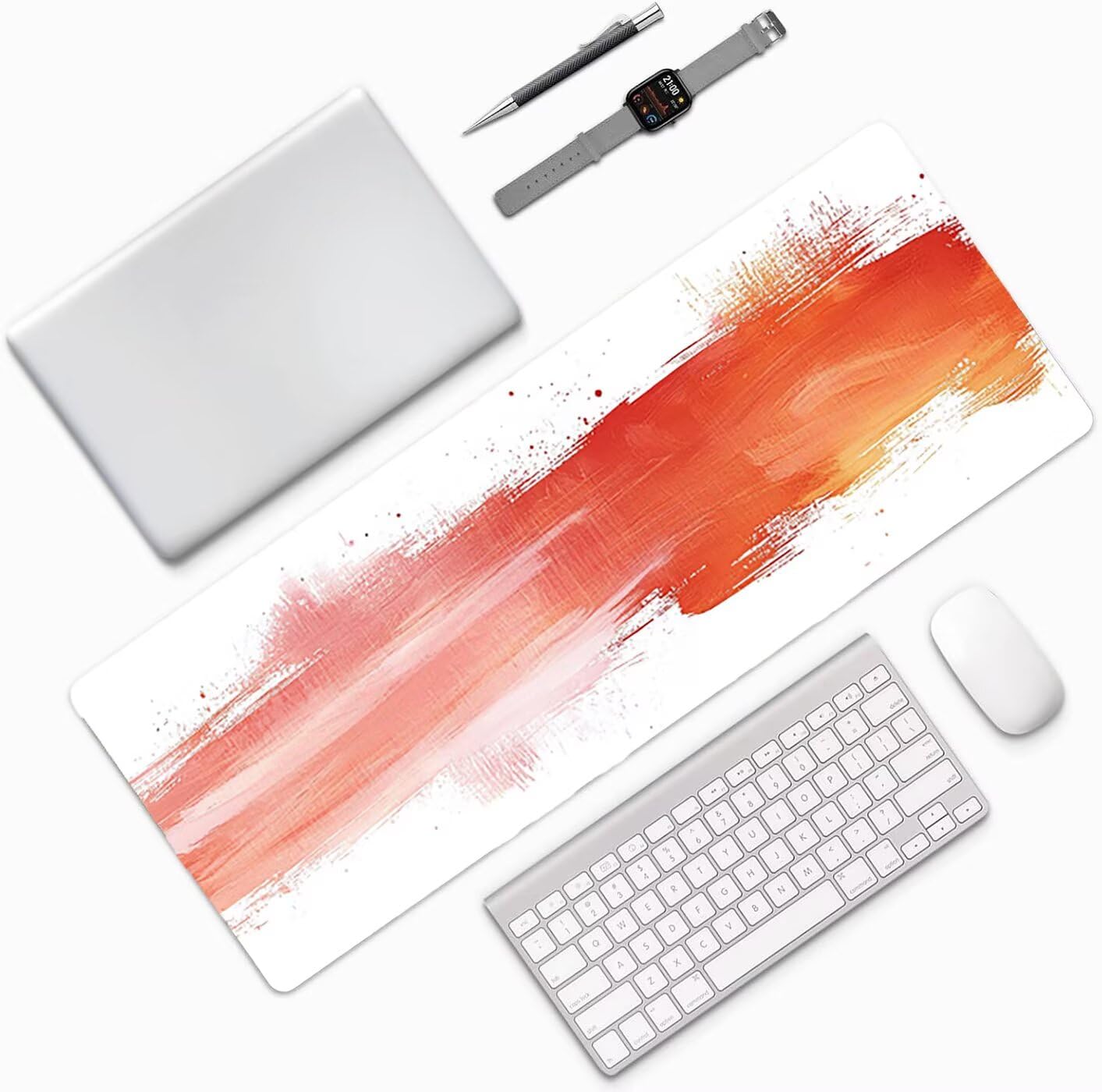Lpfieonn Orange Farbe Großes Schreibtischunterlage, XXL Schreibtischunterlagen, Weiß XXL Wasserdicht Gaming Mousepad mit Vernähter Rand und Rutschfeste Gummibasis, für Hause/Büro 120x60cm PF-2869