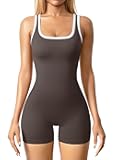 Women Rompers Sleeveless Square Neck Stretch Contrast Workout Active Tank Romper