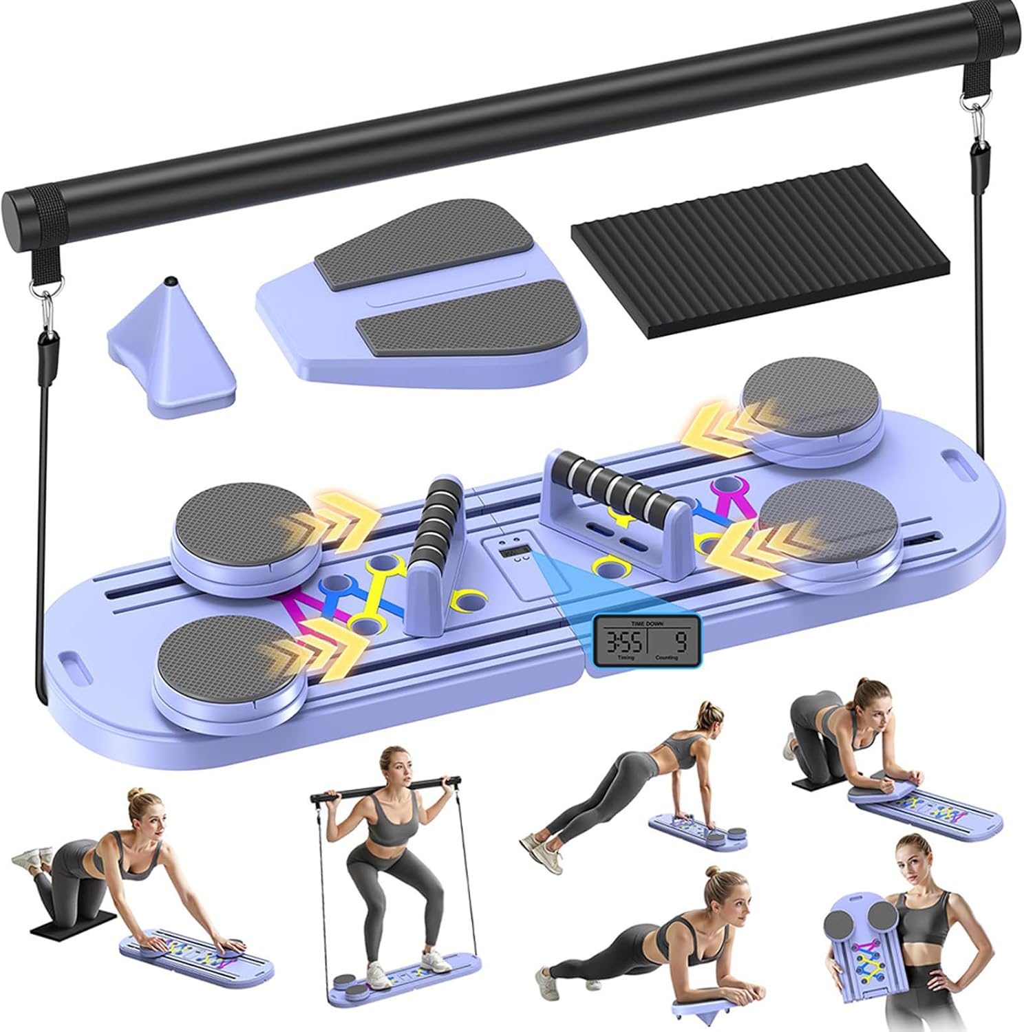 Pilates Kurulu, Zamanlayıcılı Katlanabilir Pilates Reformer Ekipman, Çok Amaçlı Taşınabilir Pilates Reformer Makinesi Ev Egzersizi, Fitness, Egzersiz, ABS için Ev Pilates Kiti