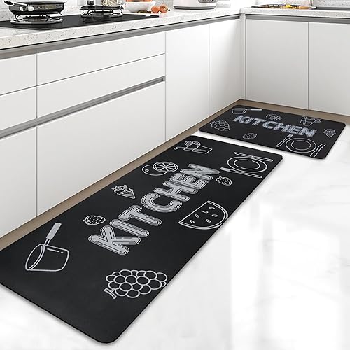 Miniatura 3 de Tapete de cocina antifatiga, tapete de cocina acolchado para el piso, tapete de cocina antideslizante, lavable, de secado rápido, suave, juego de