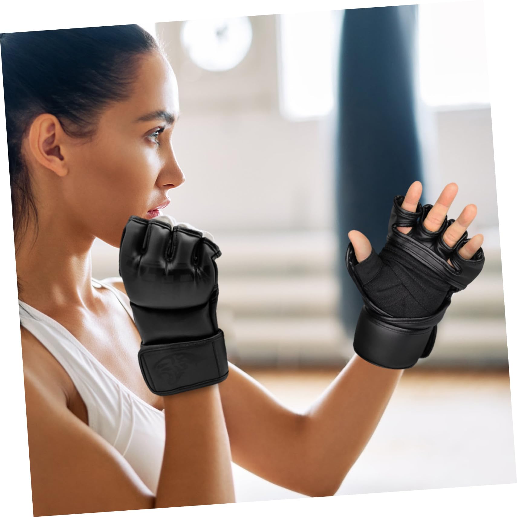 Gatuida Guantoni da Boxe Mma Dita Parzialmente Esposte in Pu e Poliestere, Traspiranti e Comodi per Allenamento e Sparring