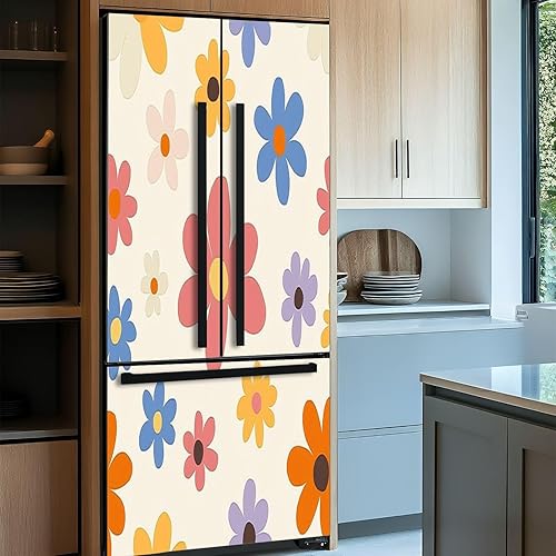 Miniatura 5 de Adhesivo de vinilo autoadhesivo para refrigerador, diseño floral de los años 70, diseño de margaritas groovy, estilo retro, estilo ingenuo, puerta