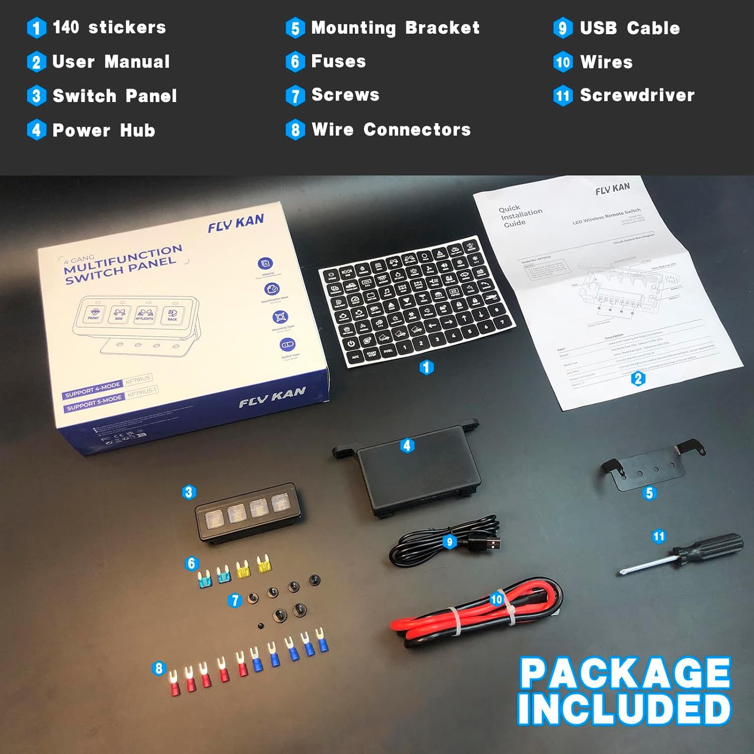 4 Gang Wireless Switch Panel, Waterproof Offroad Light Switch with 4 Control Modes & Dual Power Supply, 12V-24V Multifunction IC Control Switch Pod for Truck SUV ATV UTV Car etc.