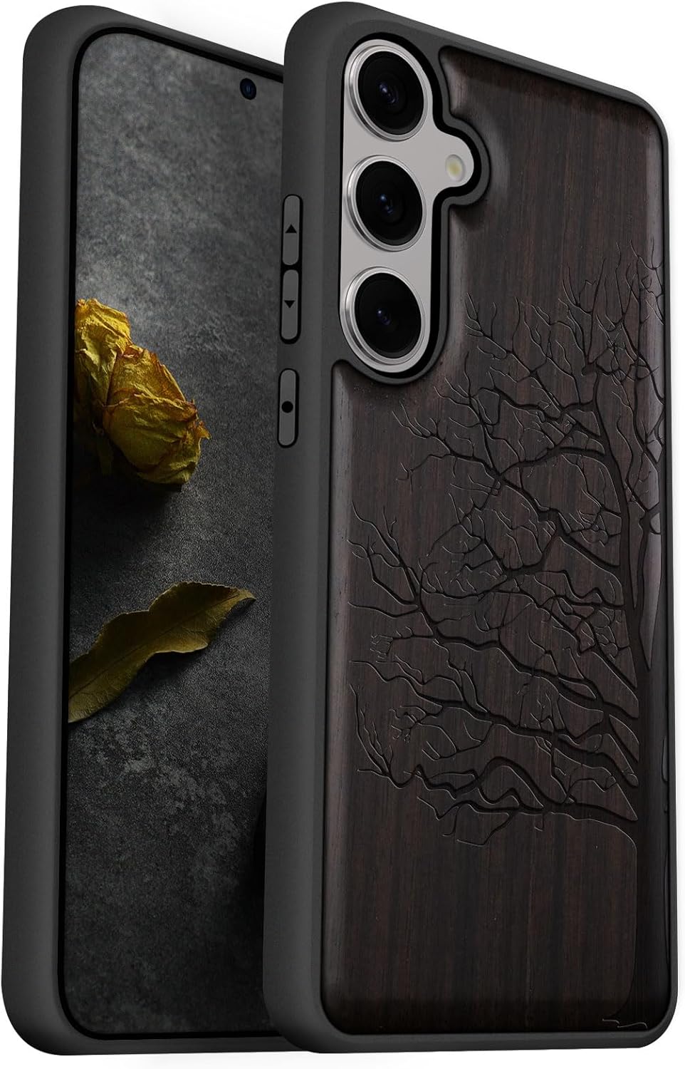 Carveit Wood Case for Galaxy S25 Case 2025 [Natural Wood & Black Soft TPU] Shockproof Protective Cover Unique Wooden Design Compatible with Samsung S25 (Eternal Tree-Walnut)