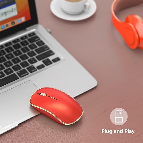 Miniatura 2 de JOYACCESS Ratón inalámbrico para juegos, mouse USB portátil delgado para computadora portátil, computadora, PC (naranja rojo)