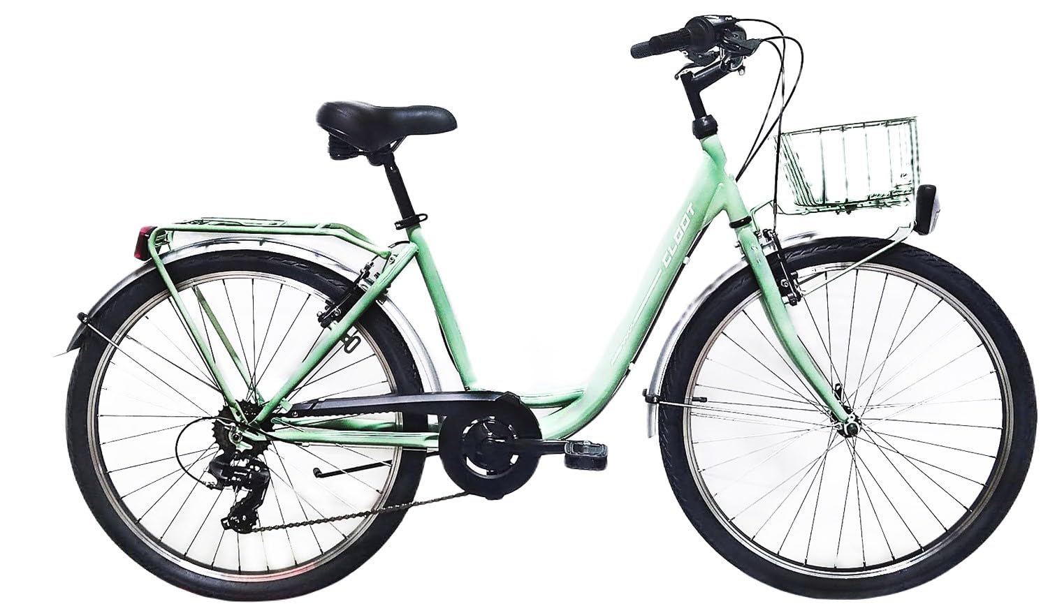 CLOOT Bicicletta da passeggiata urbana Relx 26" con cestino portapacchi cambio 6 velocità telaio basso comodo stile classico comfort quotidiano uso città leggero accesso facile design elegante uomo