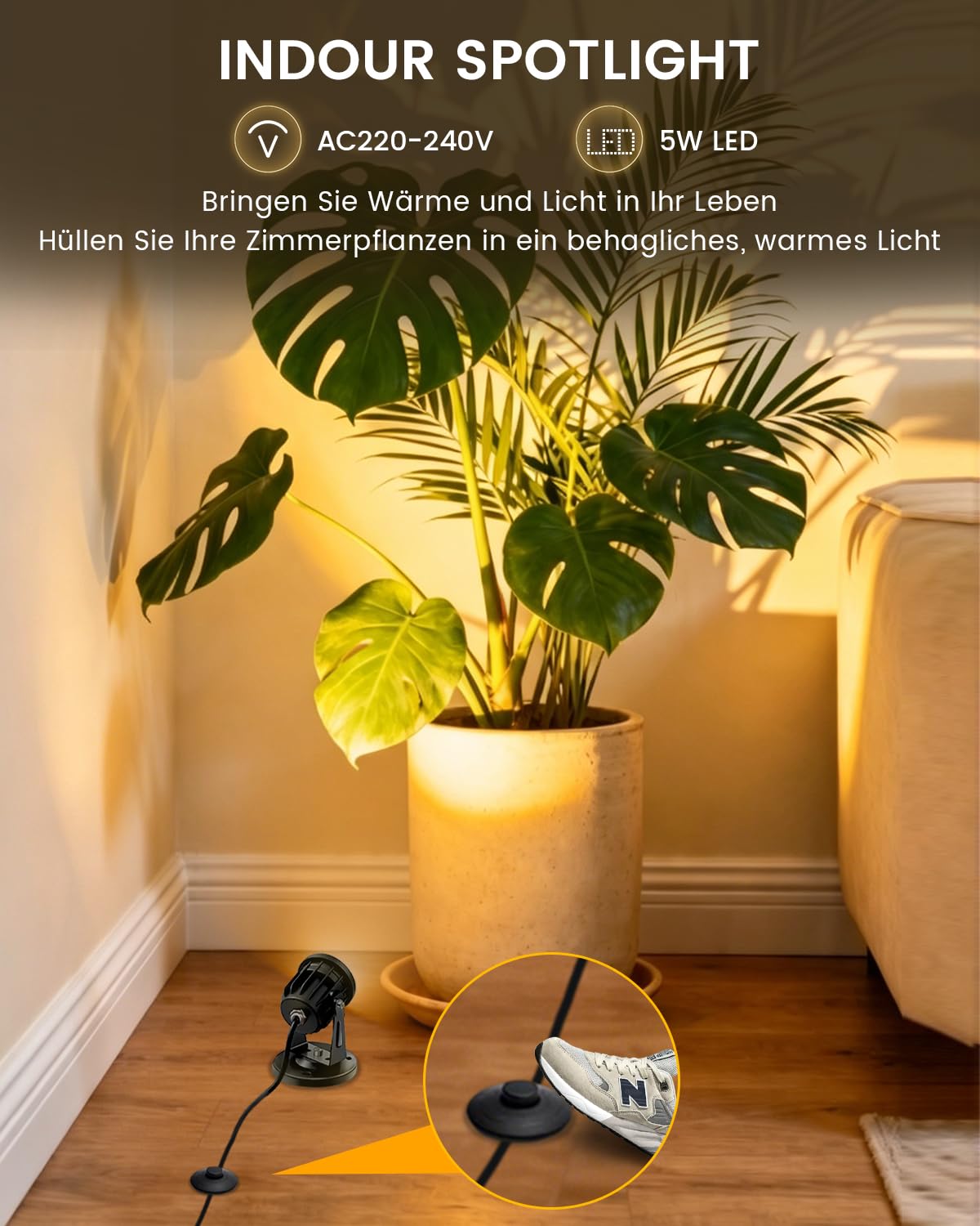 Lampa ścienna do wnętrz 5 W z przełącznikiem i gniazdkiem, zestaw 2 lamp LED do wnętrz i obrazów 3000 K/4000 K/5000 K do oświetlenia akcentującego lub dzieł sztuki
