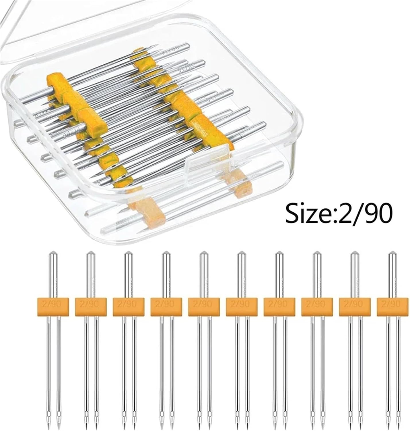 Stretch Needles 20PCS Sewing Machine Twin Needles Double Pins Stretch with Plastic Box for Household(1)