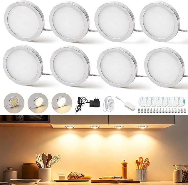 Lightess 8er Dimmbare LED Unterbauleuchte Küche Schrankbeleuchtung 12V