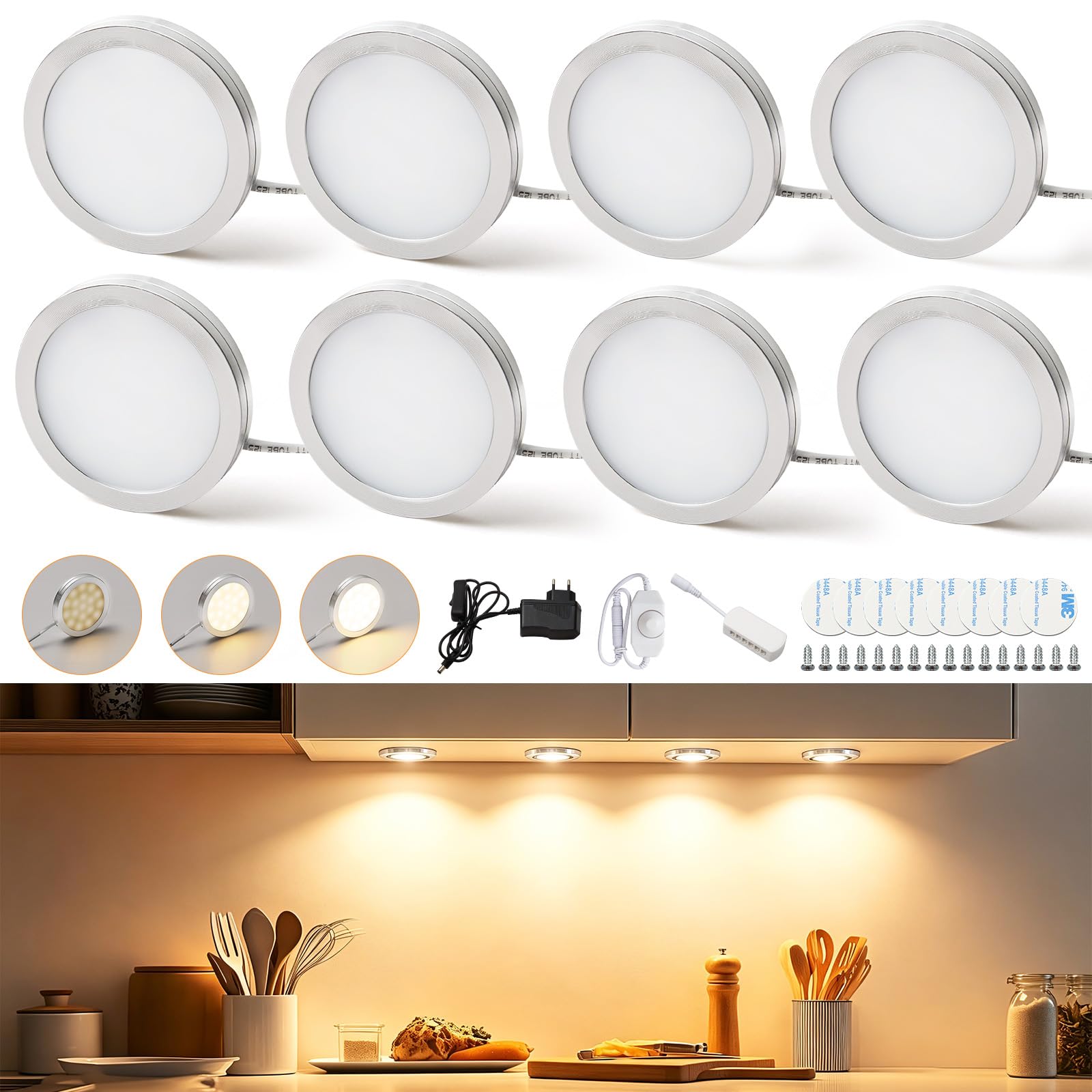 Lightess 8er Dimmbare LED Unterbauleuchte Küche Schrankbeleuchtung 12V