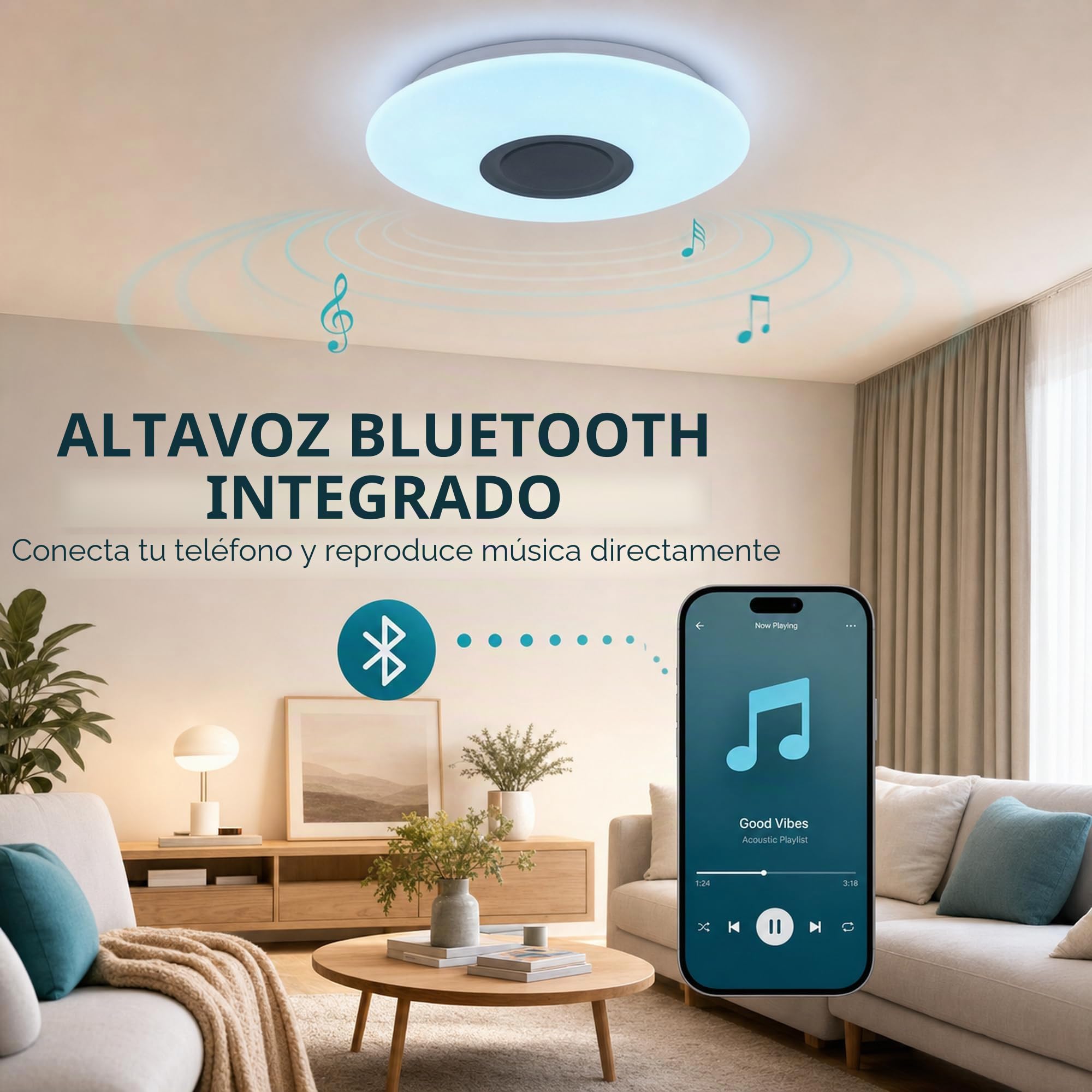 36W Plafon LED Techo Lámpara de Techo con Musica Altavoz Bluetooth | 50cm, APP + Mando a Distancia, Blanca Cálida / Fría RGB Cambio de Color para Niños Sala Estudiante