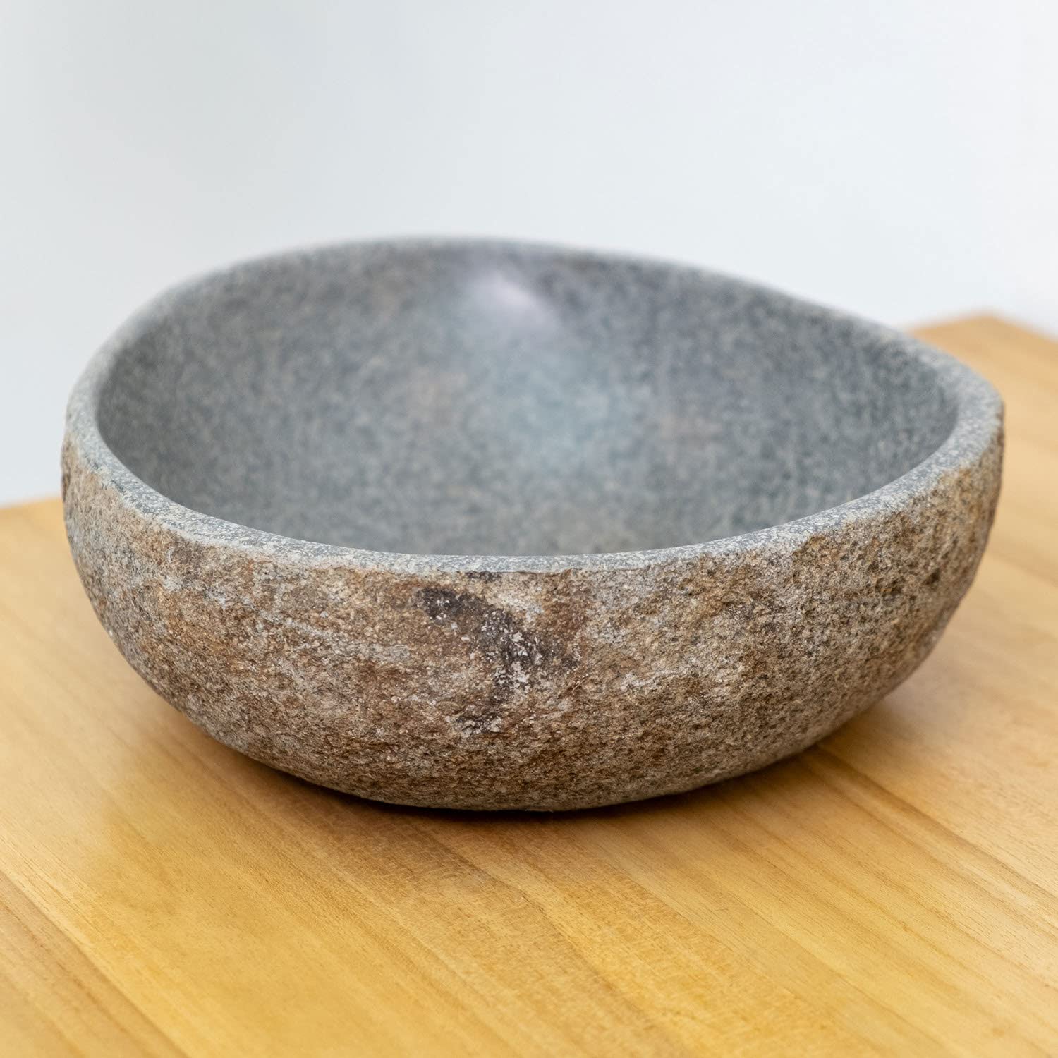 Flussstein Schale grau rund 25 cm - Naturstein Dekoration Steinschale Obstschale Schüssel