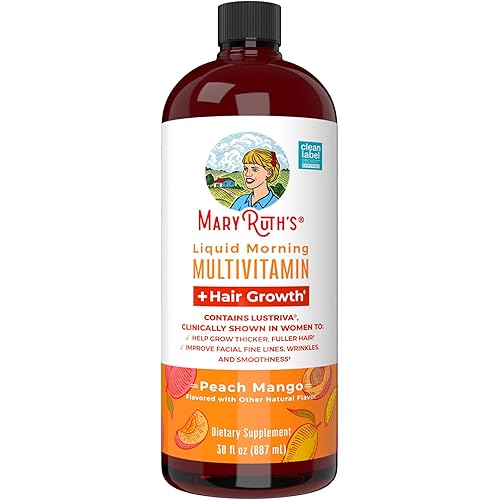 MaryRuth Organics Liquid Multivitamin+Hair Growth | Clinically Tested for Thicker Hair & Facial Wrinkles in Women | Biotin 10000mcg | Lustriva Hair Growth Supplement | Skin Care | Age 18+ | 30 Fl Oz