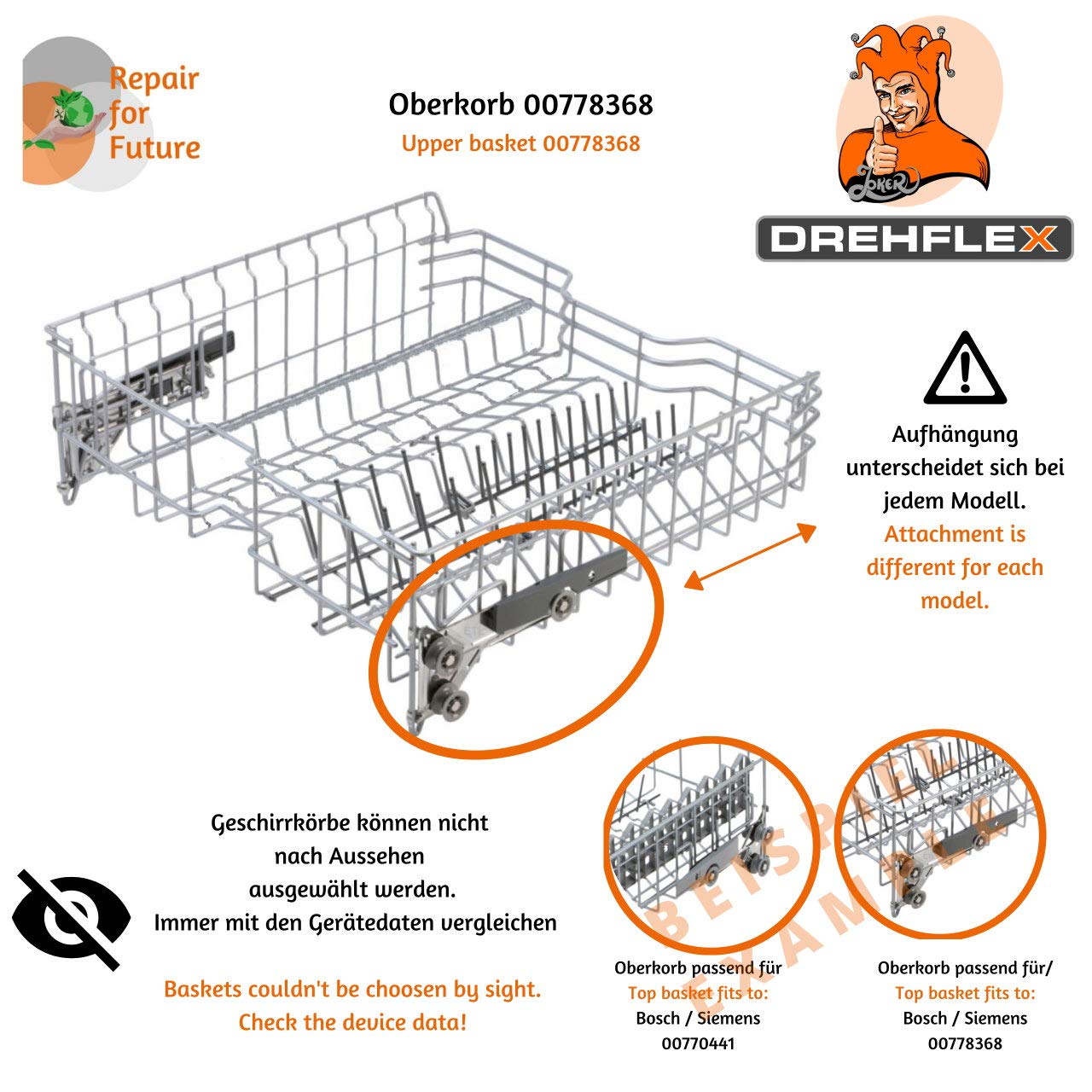 KORB-SET50 - SPARSET - passt für Bosch/Siemens/Neff - Geschirrkorb/Korb OBEN 00778368/778368 + UNTEN 00771609/771609