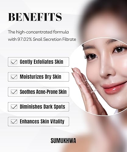 Miniatura 2 de Miracle Snail Mucin 97 Korean Skincare, gran tamaño 5.1 fl oz, suero de mucina de caracol con filtrado de secreción de caracol 97% y 8 ácidos