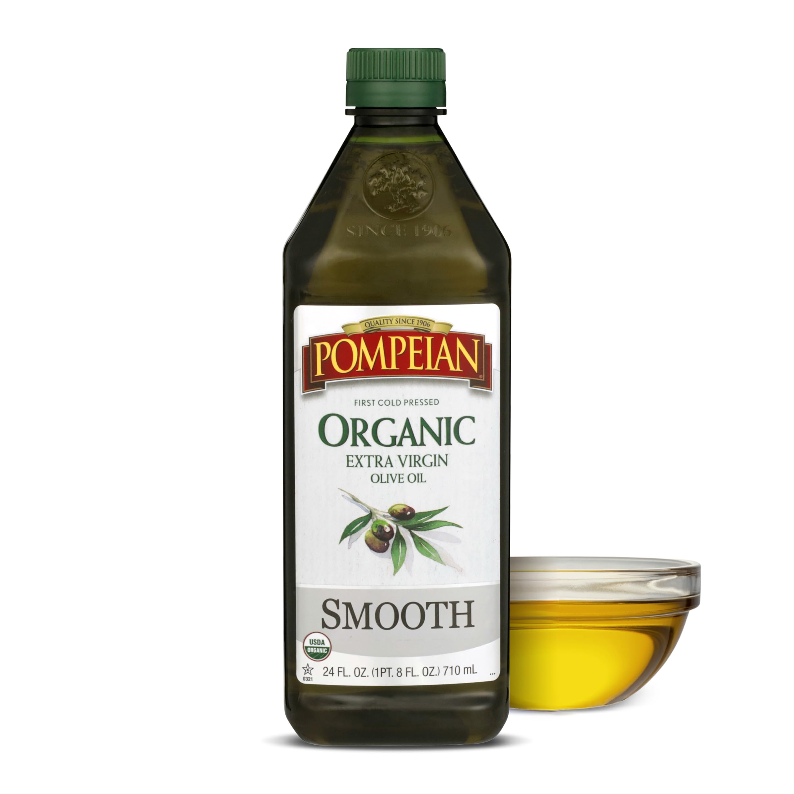 Pompeian USDA Organic Smooth Extra Virgin Olive Oil, Contains Polyphenols, First Cold Pressed, 24 Fl Oz