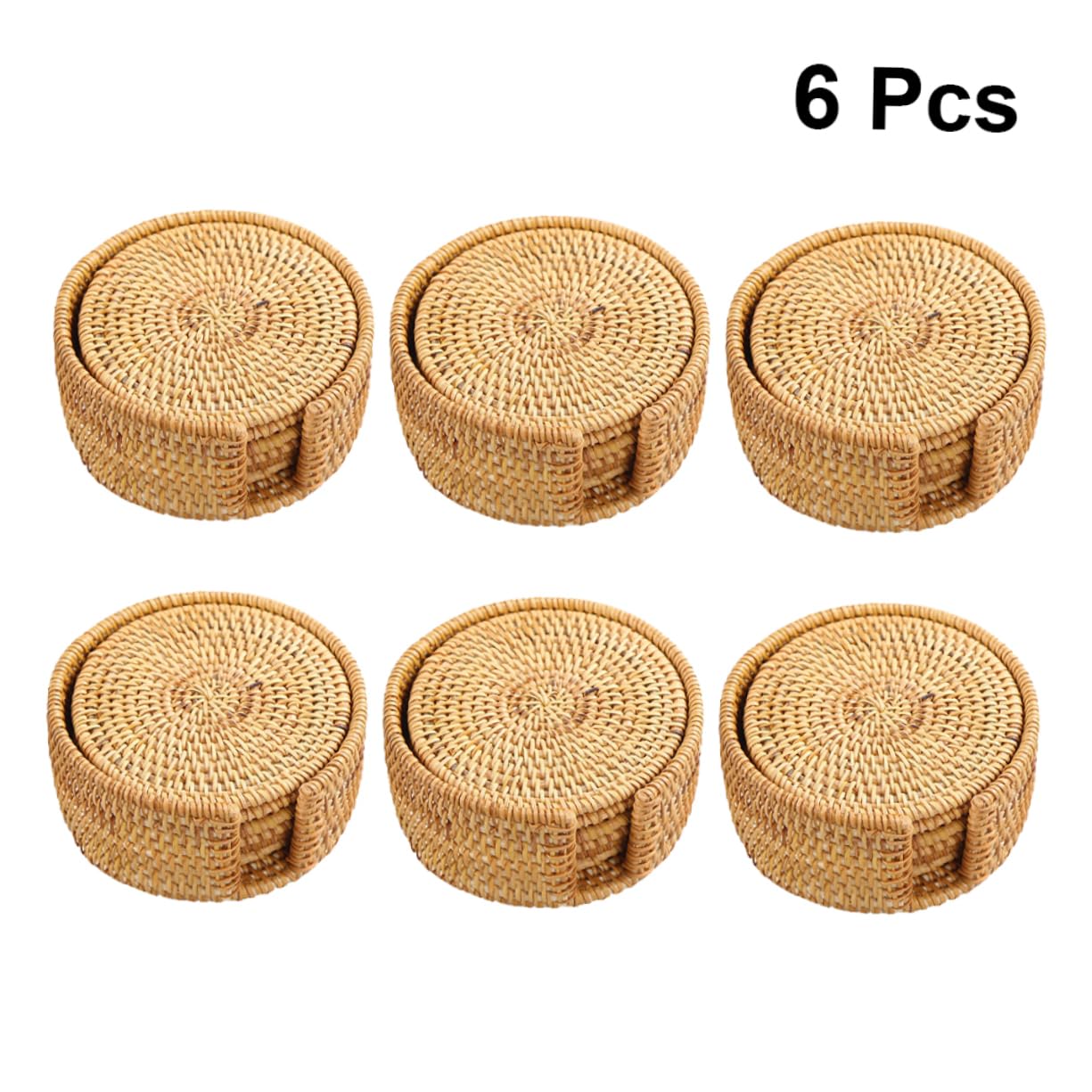 Amosfun 12 STK Untersetzer aus Holz Korbuntersetzer rund Getränkeuntersetzer aus Seegras Tassenuntersetzer aus Rattan Untersetzer für Getränke Kork Tischsets Teetassenpads Hölzern