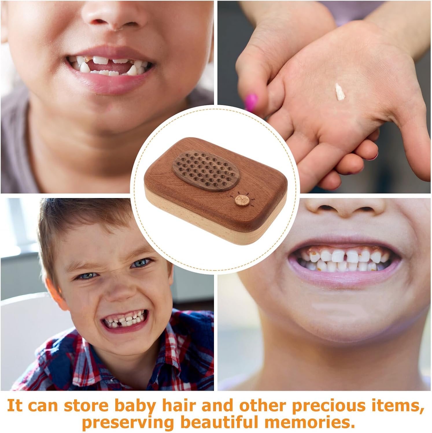 LABRIMP Wooden Teeth Keepsake Box with Spacious Interior Solid Tooth and Fetal Hair Storage Organizer for Preserving Precious Childhood Memories