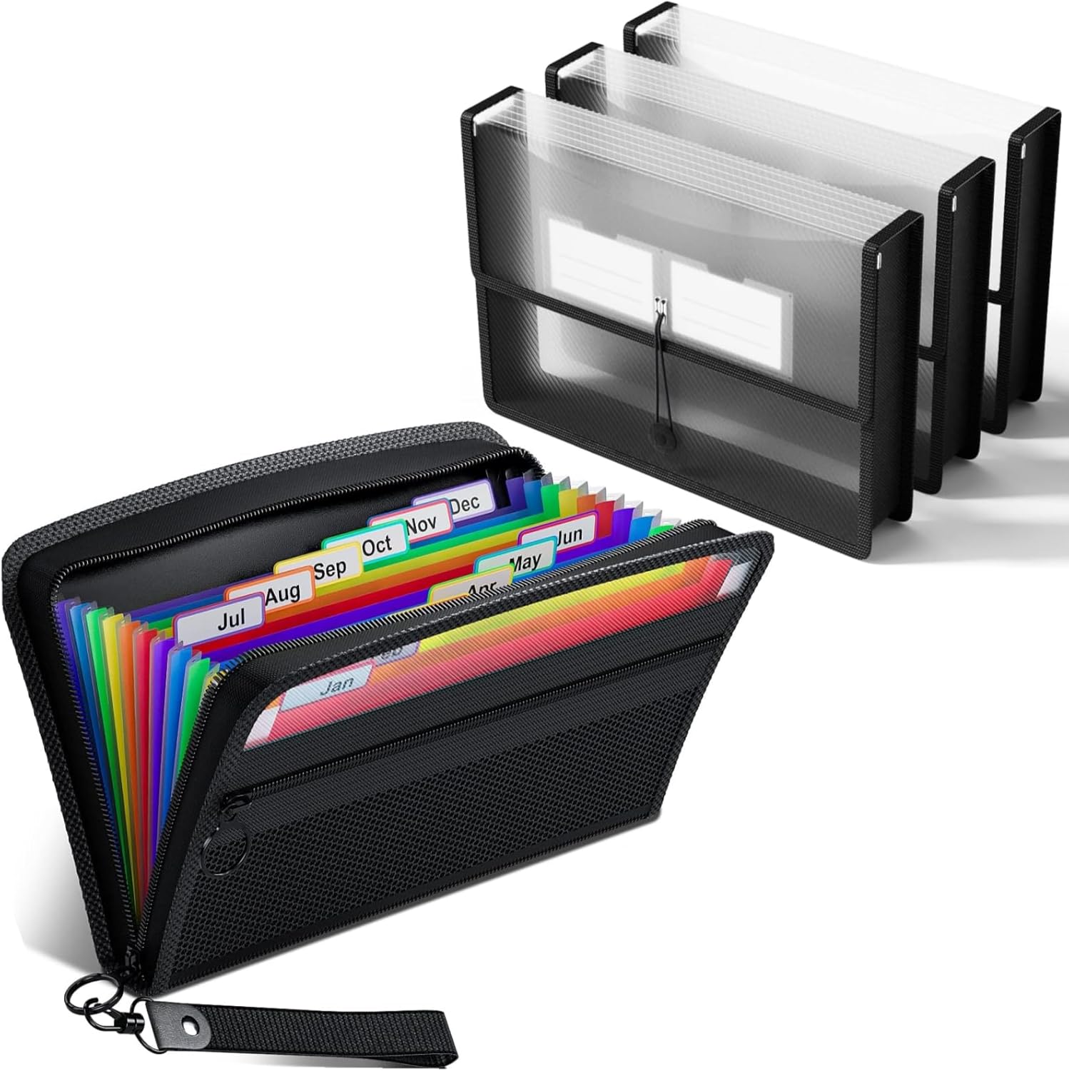 ThinkTex 12 Pockets Receipt Coupon Organizer & 3 Packs Transparent envelopes with Elastic Closure File Folder