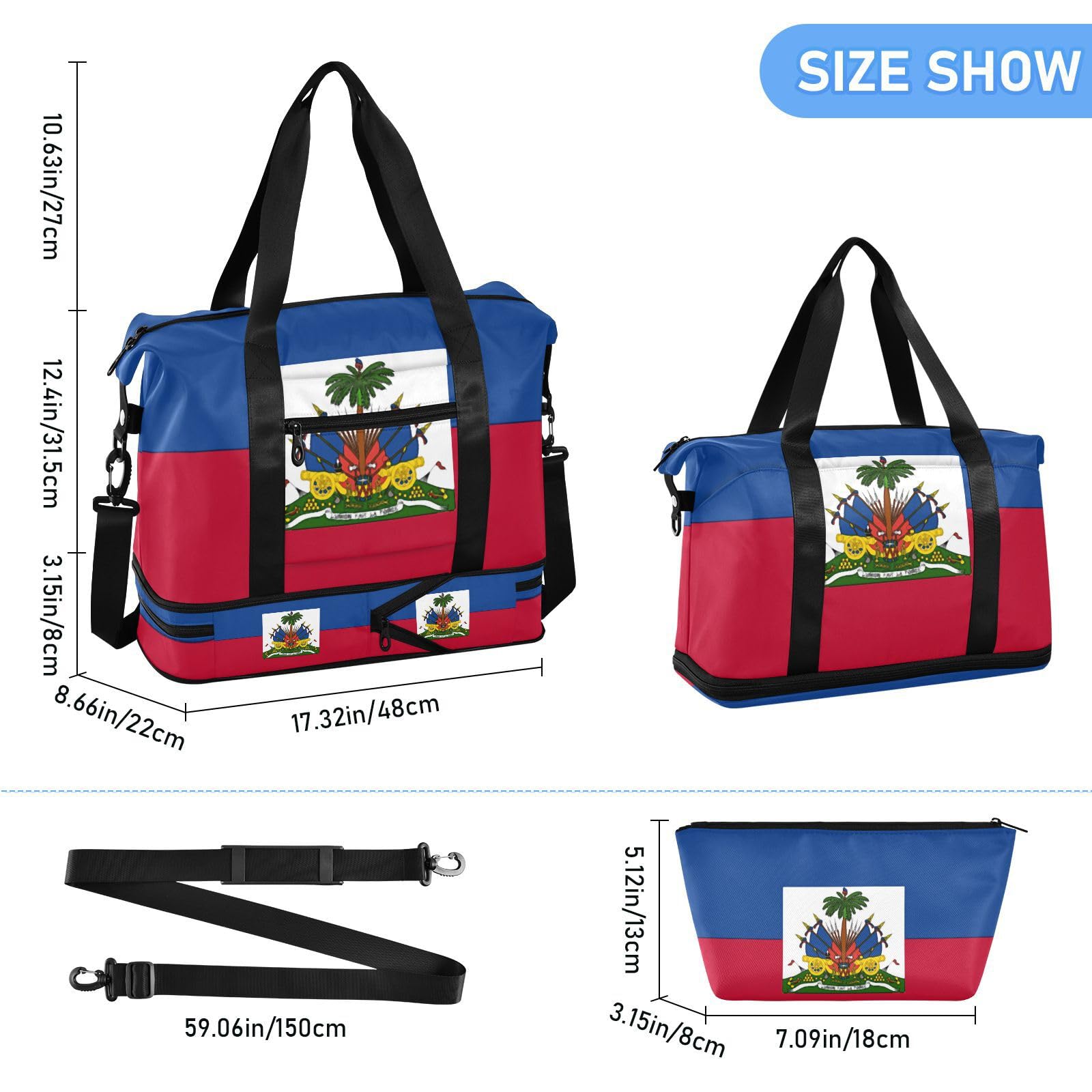 Haiti flaga Haiti narodowa niebieska czerwona torba weekendowa z kieszenią na mokro regulowany pasek torba treningowa na wędrówki wodoodporna dla mężczyzn kobiet