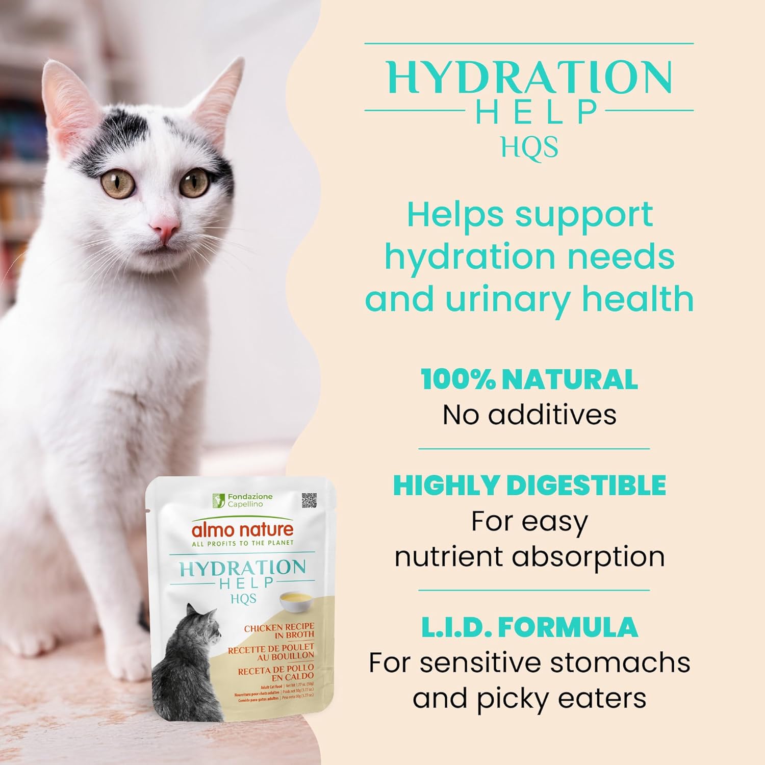 almo nature Cat Food Bundle: HQS Natural Variety Pack (12) 2.47oz Cans (Tuna, Mackerel, Trout & Chicken) + HQS Hydration Help Chicken Broth (12) 1.77oz Pouches