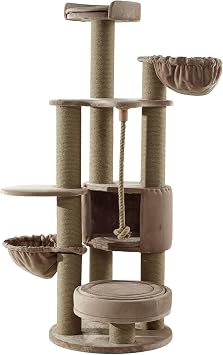 Pet Dreams Paris Luxury Cat Scratching and Resting Tree, Certified Cat Friendly Fabric Beige