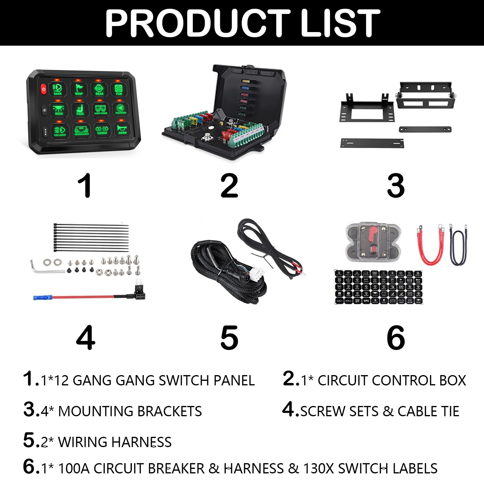 Pannello Interruttori 12V/24V Universale con Dimmerabili RGB 8 Colori per Auto RV Camion SUV
