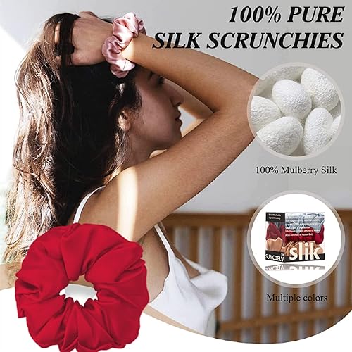 Miniatura 4 de Suncdelv Seda, coleteros 100% seda para el cabello, lazos para el cabello de 22 momme para antiarrugas y roturas, accesorios naturales para el