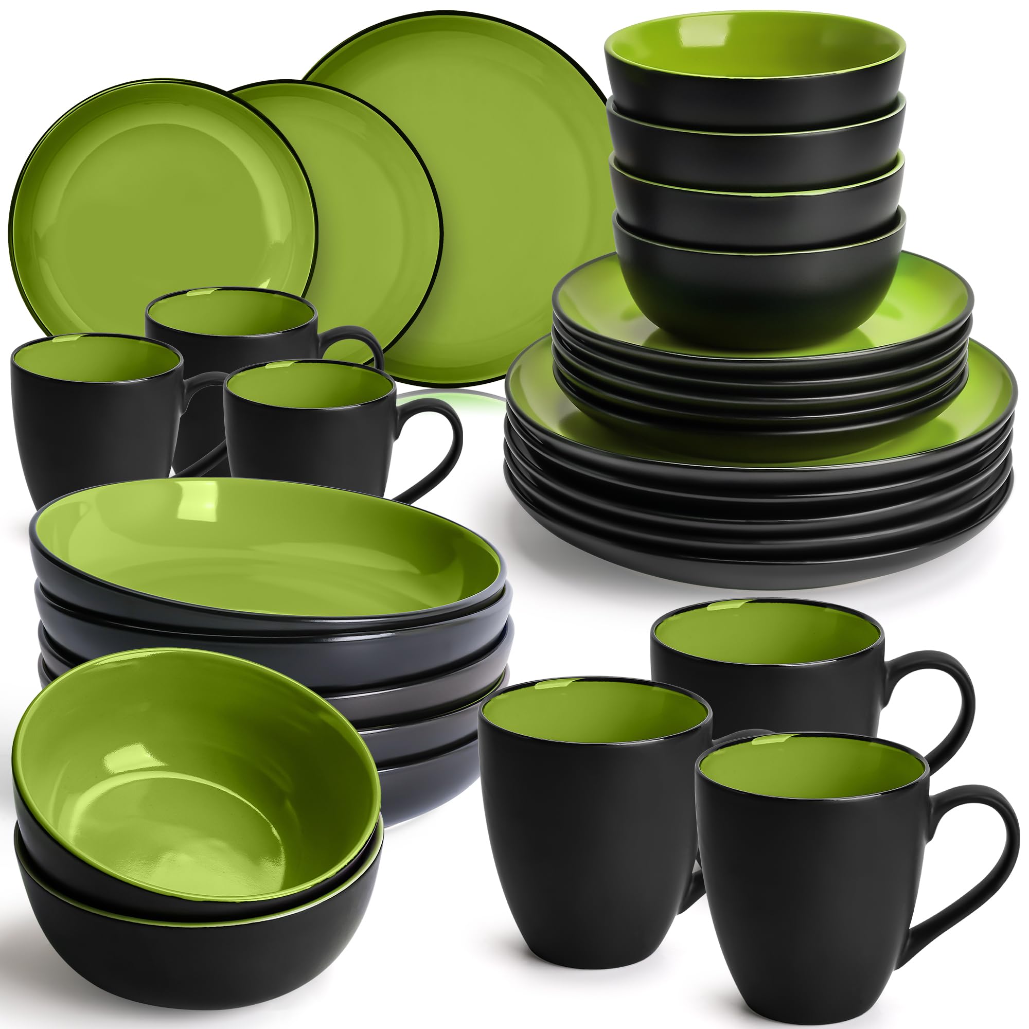 MIAMIO โ 30-Piece, Service for 6 Dishware Set/Stoneware Dinnerware Set โ Including Plates, Bowls and Mugs โ Le Papillon Collection (Green) โ image 1