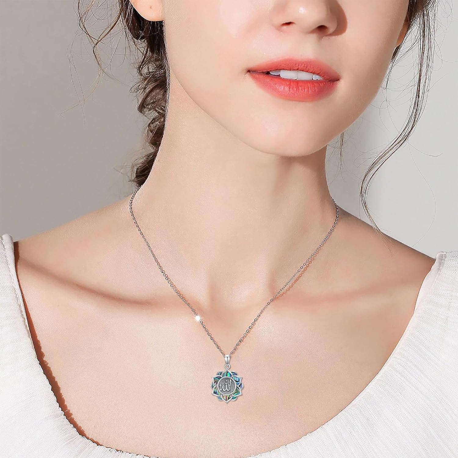 Allah Necklace 925 Sterling Silver Lotus Allah Pendant Arabic Muslim Jewelry for Women Men - Image 2