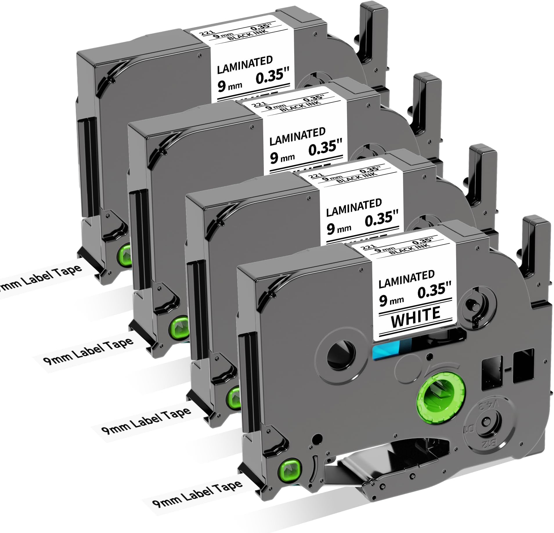Wonfoucs TZ Tape 9mm 0.35 Laminated White TZe-221 Ptouch Tapes Replace for Brother P-Touch Label Tape TZe221 Work with Brother Label Maker Tape PT-D210 PT-D220 PT-H103W PT-1890 PT-D600 PT-D410, 4-Pack