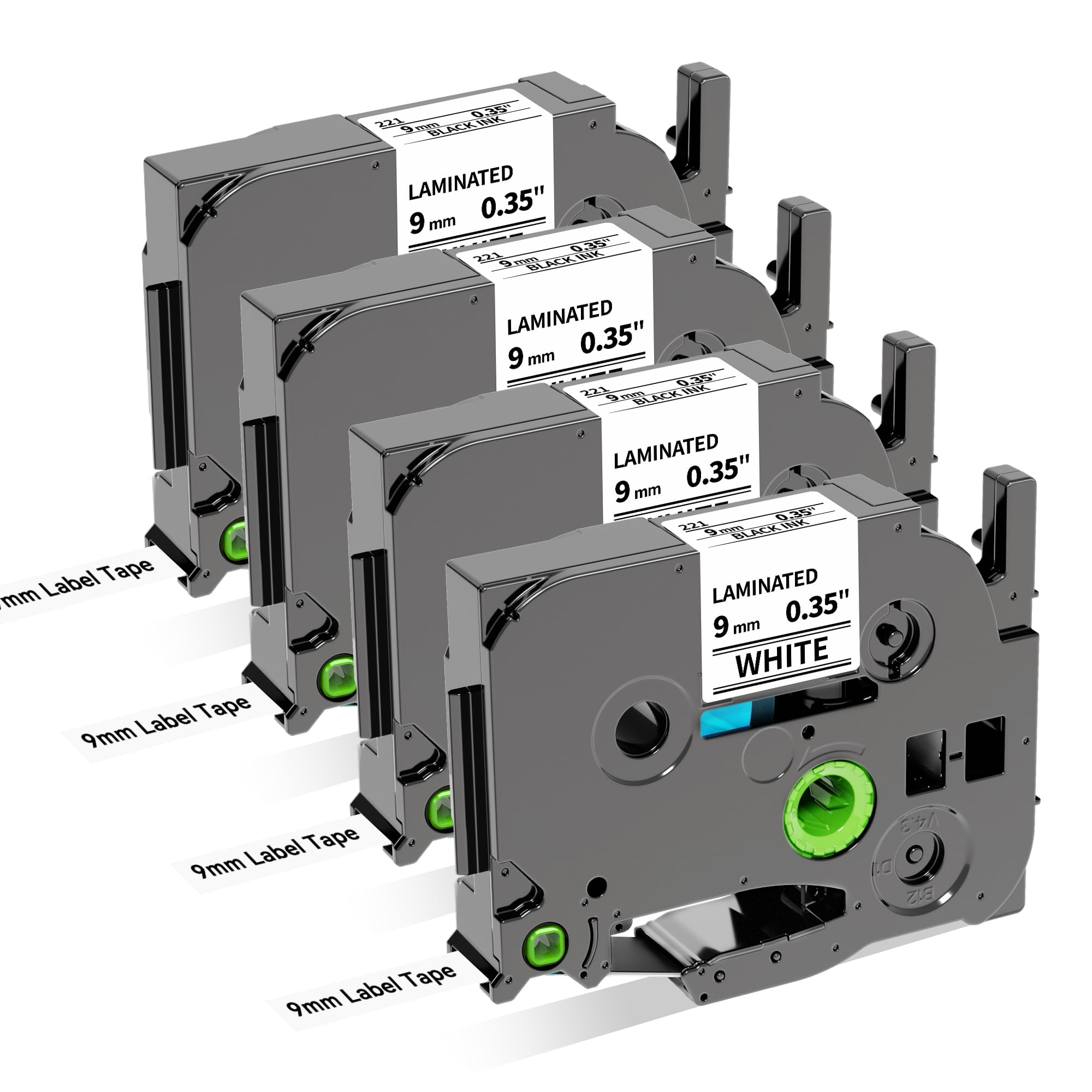 Wonfoucs TZ Tape 9mm 0.35 Laminated White TZe-221 Ptouch Tapes Replace for Brother P-Touch Label Tape TZe221 Work with Brother Label Maker Tape PT-D210 PT-D220 PT-H103W PT-1890 PT-D600 PT-D410, 4-Pack