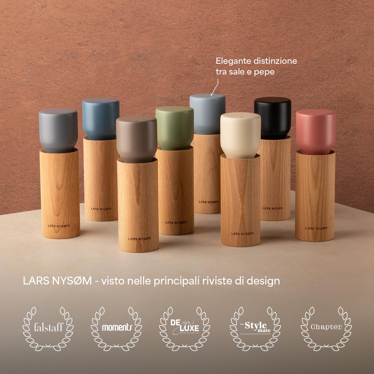 LARS NYSØM Set Macina Sale e Pepe in Legno Manuale - Macina Spezie con Macina in Ceramica Regolabile - Eleganti Macina Pepe e Sale in Legno di Faggio per Cucina o Tavola (Brown/Beige)
