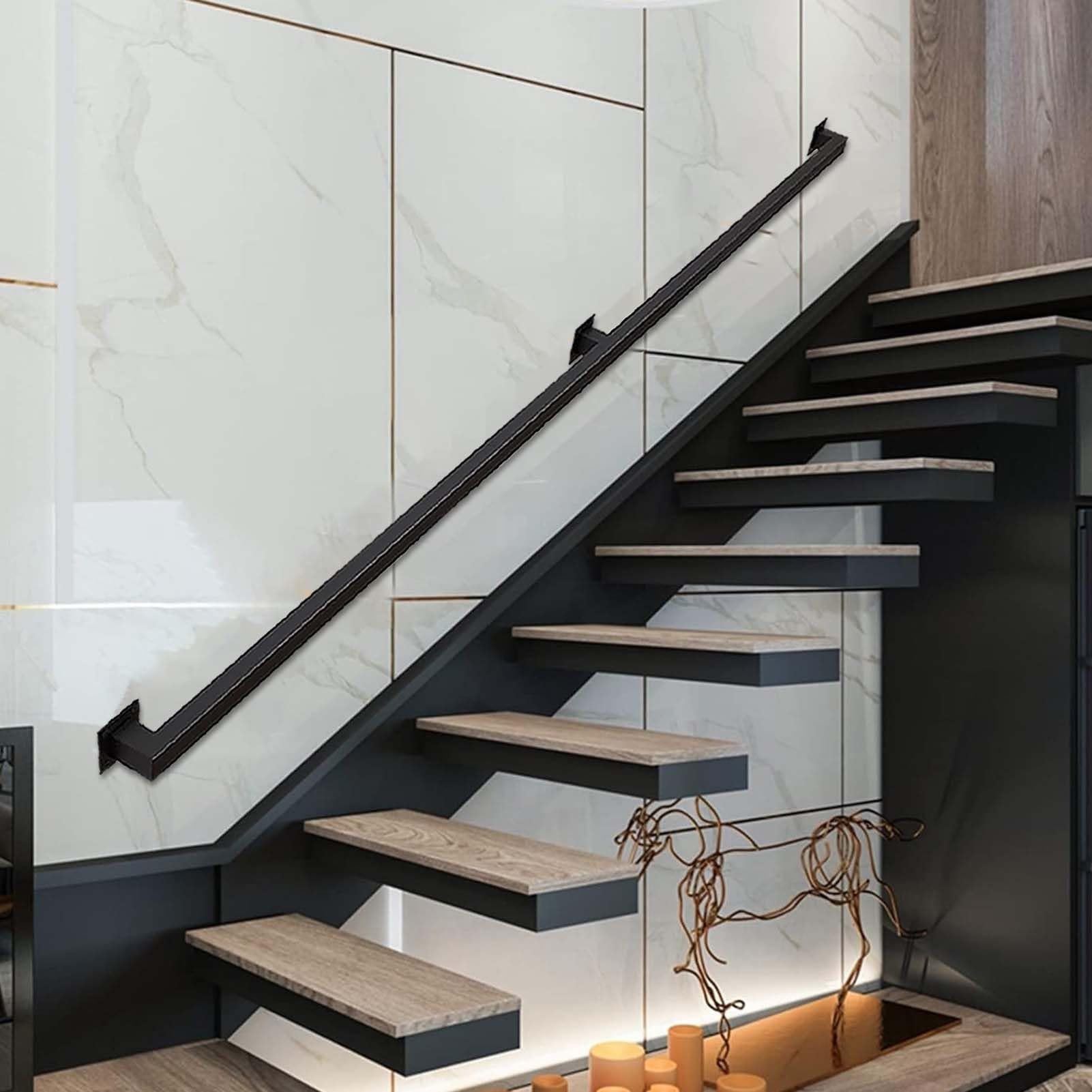 Industrieller Handlauf für Treppen mit Wandhalterungen und Metallschrauben, wandmontiertes unterstützendes Treppengeländer, rutschfestes Treppengeländer aus verzinktem Eisen(180cm)