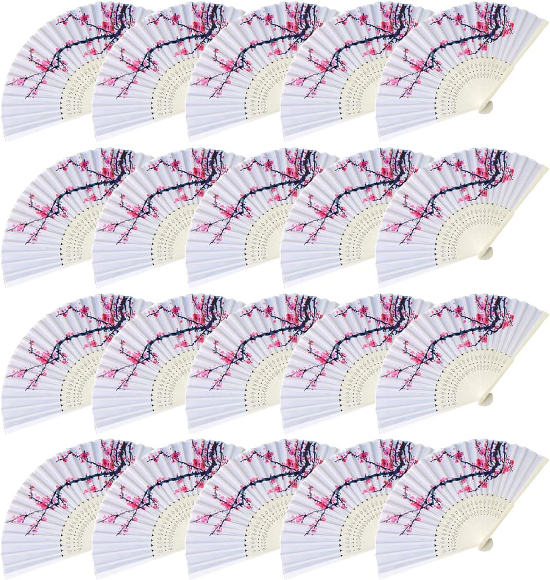 LEFTSTARER 20Pcs Delicate Cherry Blossom Folding Hand Fan Japanese Chinese Decor Fan Paper Fans Party Performance Dancing Wedding Decorations Favors Gifts