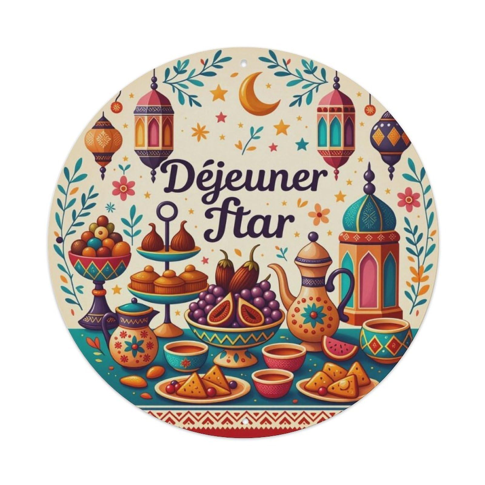 Ramadan Food Folk Style Round Decor Sign Vintage Aluminium Metal Sign, Retro Wall Decor for Home, Bar, Garage & Farmhouse 20x20cm
