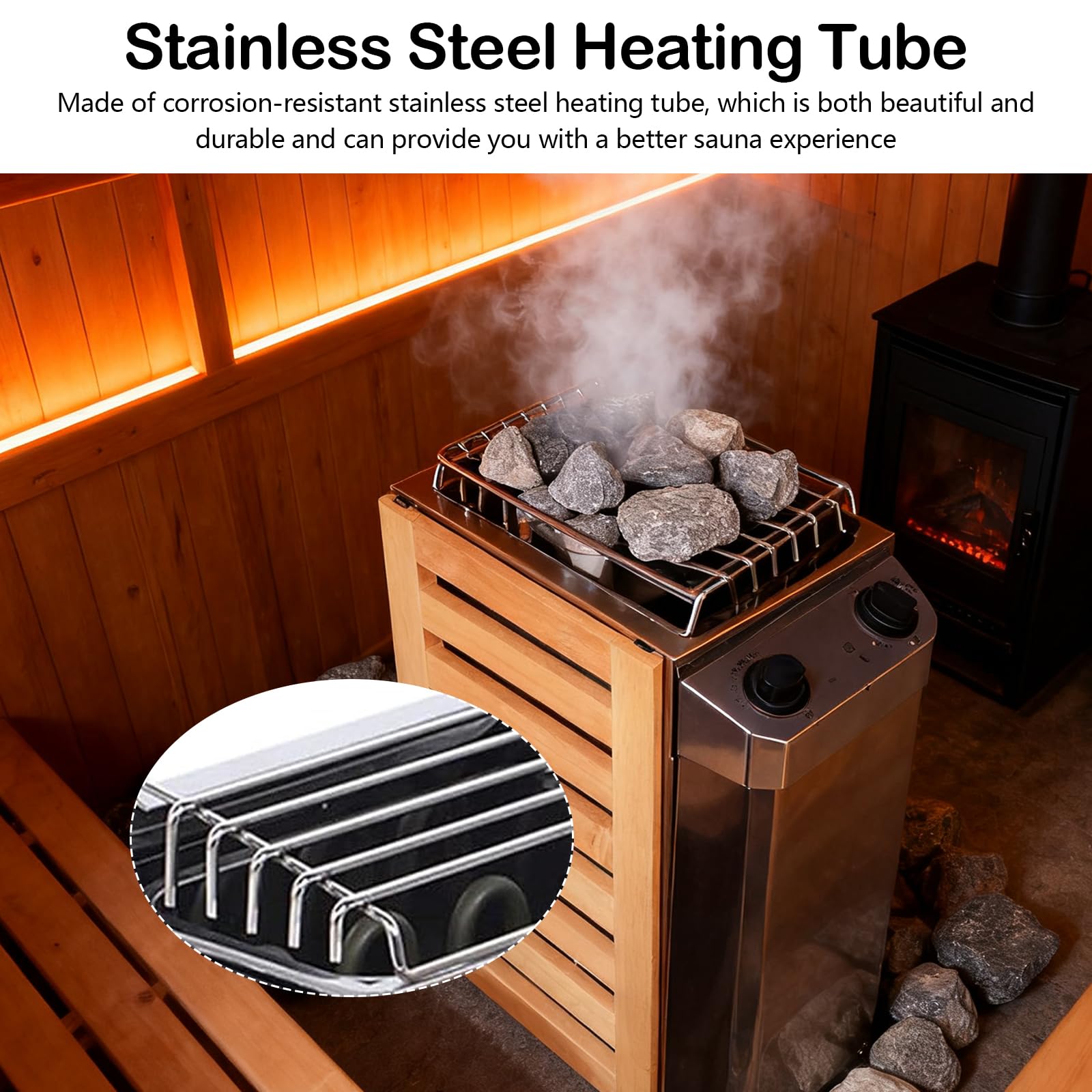 Calentador Sauna Eléctrico 3,6 Kw Acero Inoxidable Controlador Digital Temporizador 3 Horas Pared