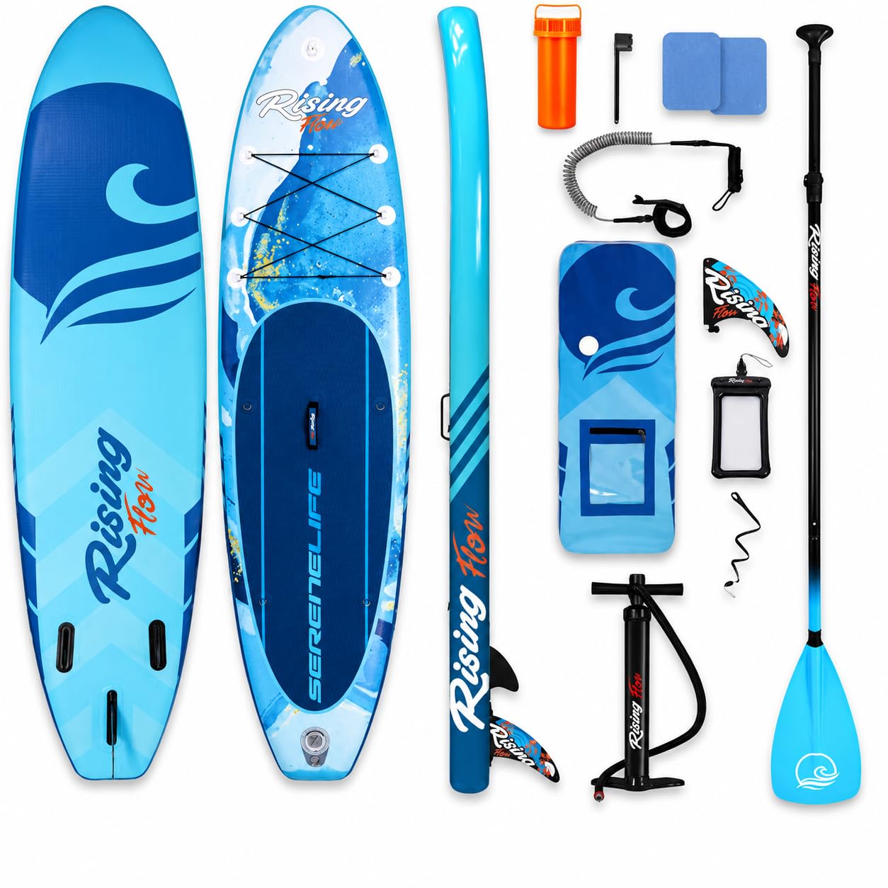 SereneLife tabla paddle surf hinchable, Paddle board, Cubierta antideslizante, Aleta inferior para remar, Estuche para guardar, Barco de pie para jovenes y adultos