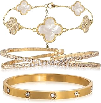 UIIZBRWGold Bracelets for Women Stainless Steel Bracelet 18K Love Bangle for women Cubic Zirconia Cuff Gold Bangle Set Fashion Jewelry Gifts