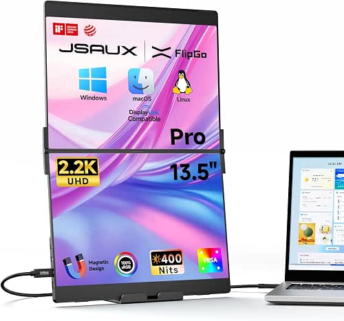 JSAUX FlipGo Pro 13.5" Extension Triple d’Écran pour Ordinateur Portable,