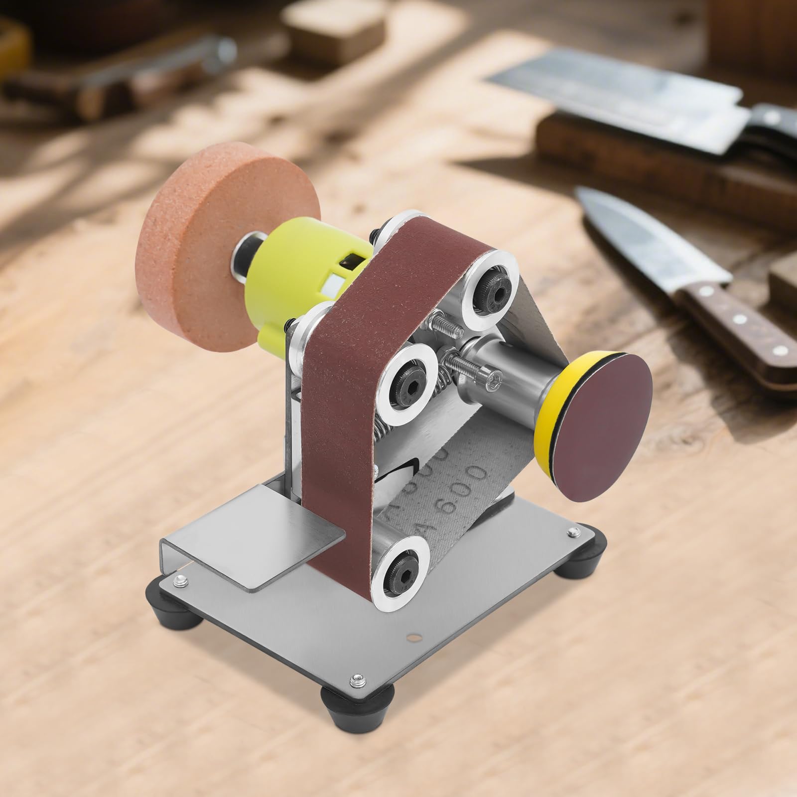 Mini levigatrice a nastro, 96 W, levigatrice a nastro elettrica, 7 marce, levigatrice da tavolo, smerigliatrice da 4500 – 8000 giri/min, per acciaio inossidabile, ferro, legno, ecc