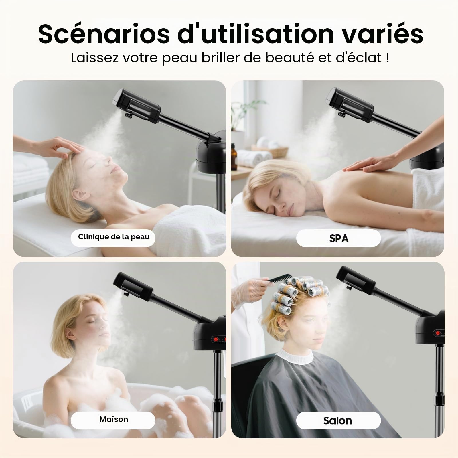 Vaporisateur 2 en 1 pour soin du visage - 800 W - Avec tige rétractable et buse à 360° - Hauteur réglable