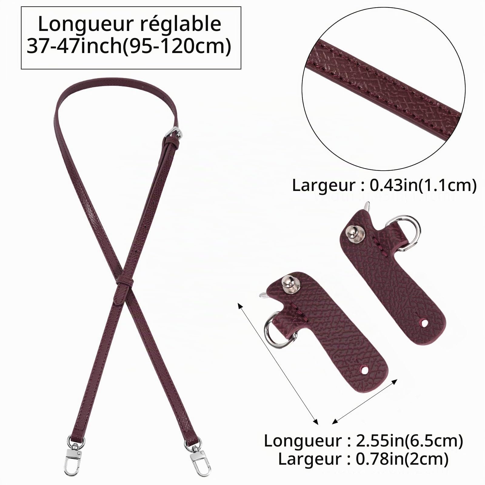 Sangles de rechange en cuir pour sac à main à bandoulière réglable pour sac à main long champ pour femme
